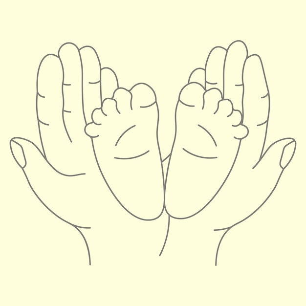 hands holding baby legs line vector in illustration