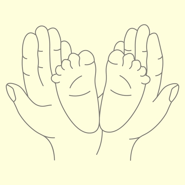 Hands holding baby legs line vector in illustration