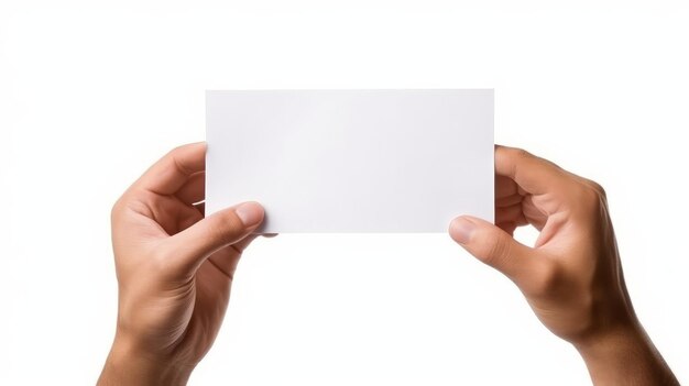 Hands holding blank paper isolated on white background Generative AI