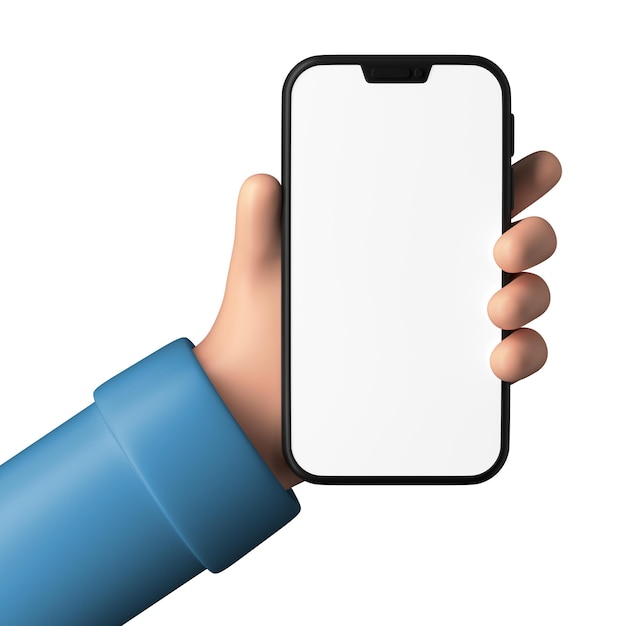 Hands holding a blank phone template isolated on a white background