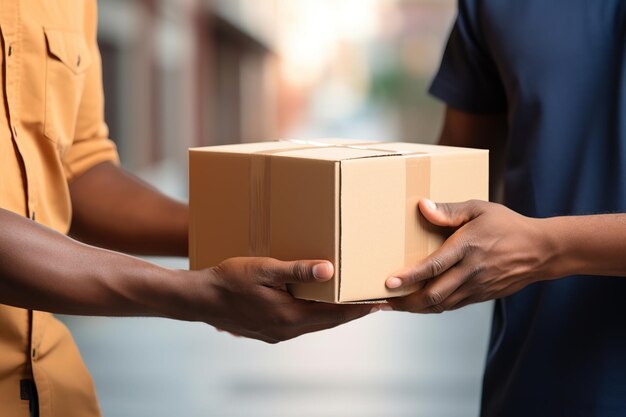 Photo hands holding box for shipping ai generated