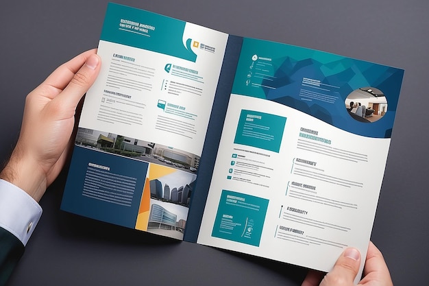 Photo hands holding a business brochure