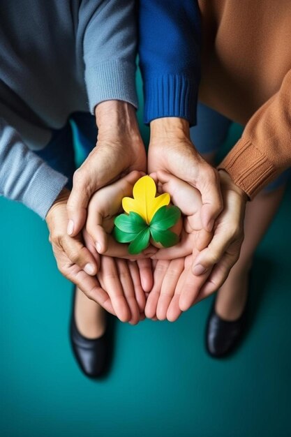 Foto hands holding diversity famiglia felice caregiver e volontario casa di riposo per disabili