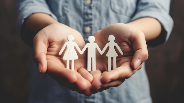 Hands holding family figure Life and health insurance concept