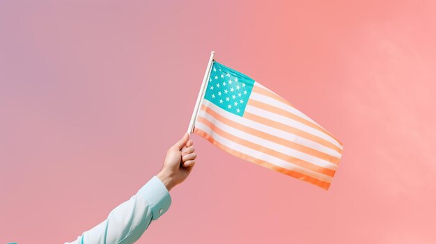 hands holding flag of USA