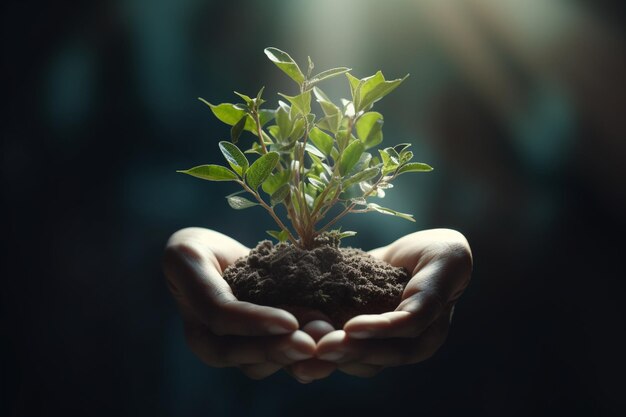 Hands holding a flourishing plant metaphorically d 00303 02