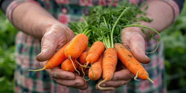 Photo hands holding freshly picked vegetables from a local farmers market ai generated