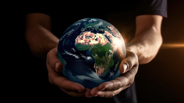 Hands holding a globe with africa on it