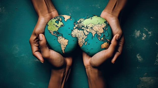 Hands holding a globe with the word world on it