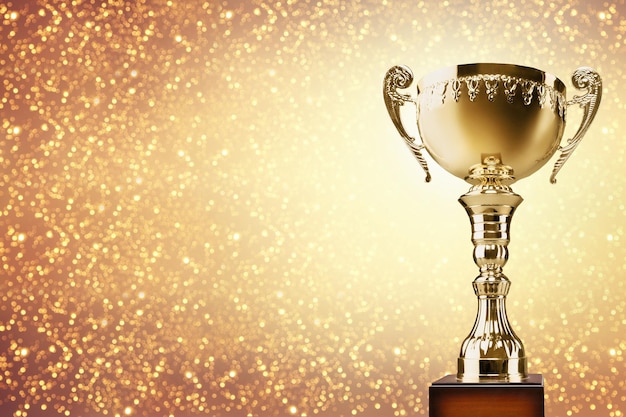 Photo hands holding golden trophy on a light background