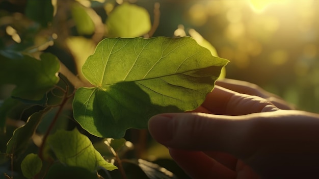 Hands holding grean leafs