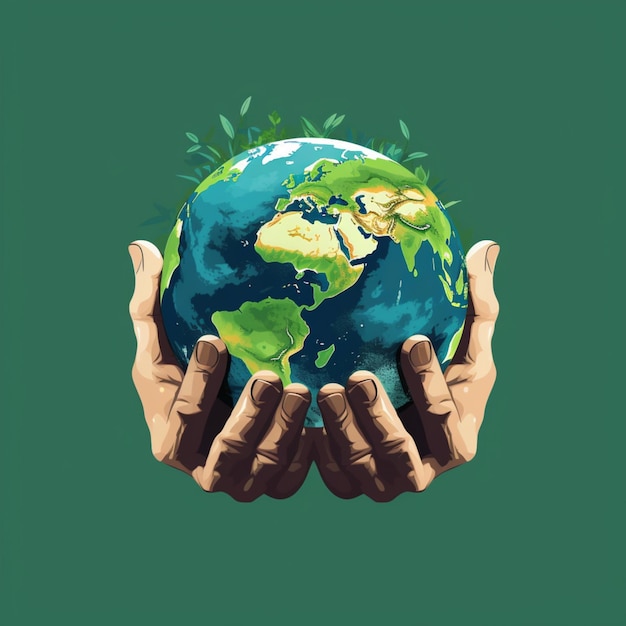 Hands holding a green globe