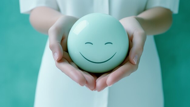 Hands holding heart icon on turquoise background concept of caring and positive assessment