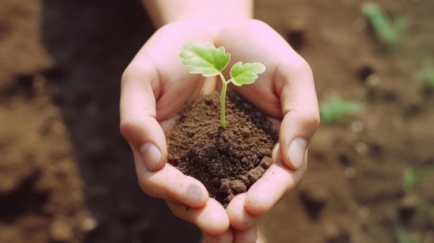 Hands holding little plant Illustration AI GenerativexA