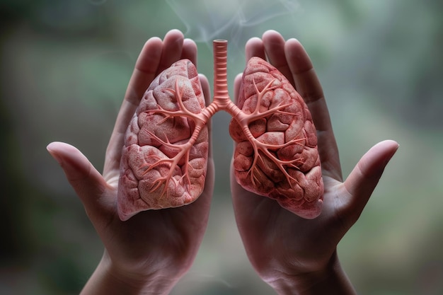 呼吸器の健康意識のための肺のシンボルを握る手