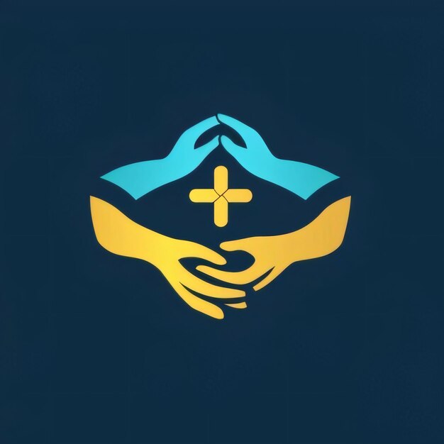 Hands holding a medical symbol on a dark background vector illustration