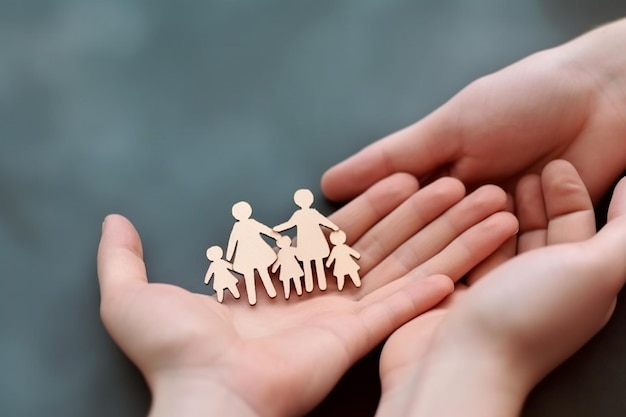 Hands holding a paper cutout of a family