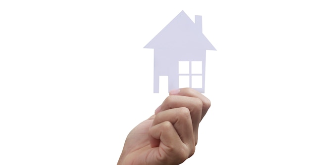 Hands holding paper house, family home and protecting insurance concept