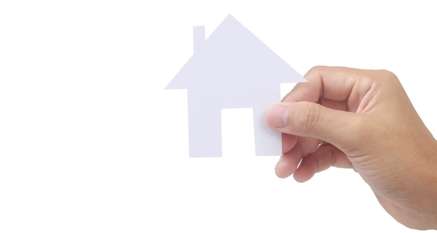 Hands holding paper house, family home and protecting insurance concept