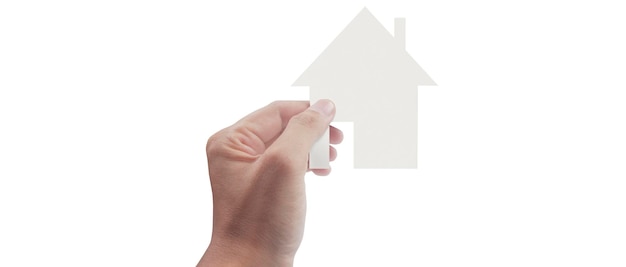 Photo hands holding paper house family home