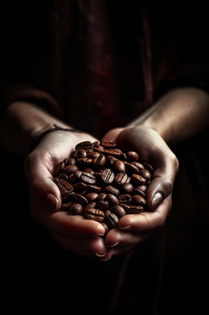 hands holding perfectly roasted coffee beans