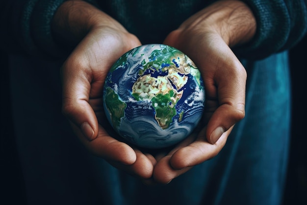 Photo hands holding planet earth