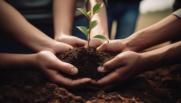 Photo hands holding a plant with hands and hands holding it