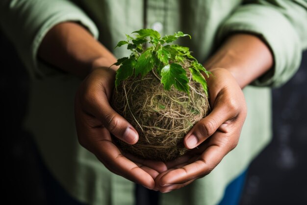 Hands holding a plant