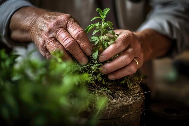 Hands holding a plant