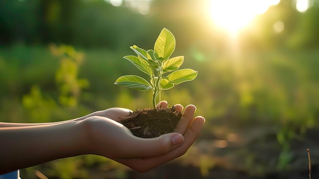 Hands holding a plant