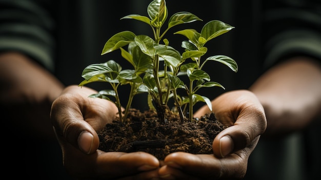 hands holding a plant