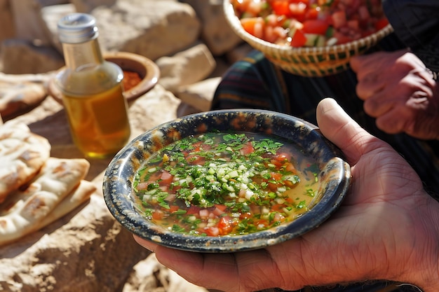 Hands holding plate of arab food