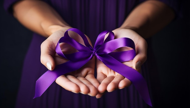 Hands holding Purple ribbons Alzheimer disease Pancreatic cancer