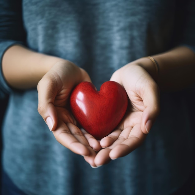 Hands holding red heart generative ai