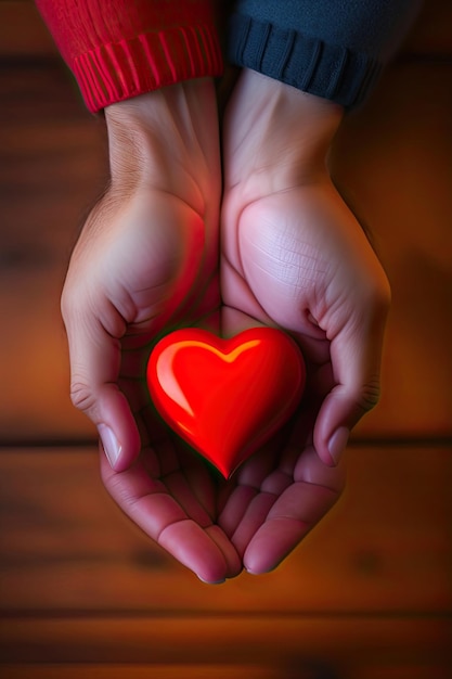 Photo hands holding a red heart