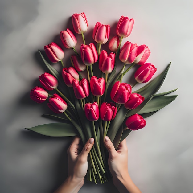 hands holding rose bouquet