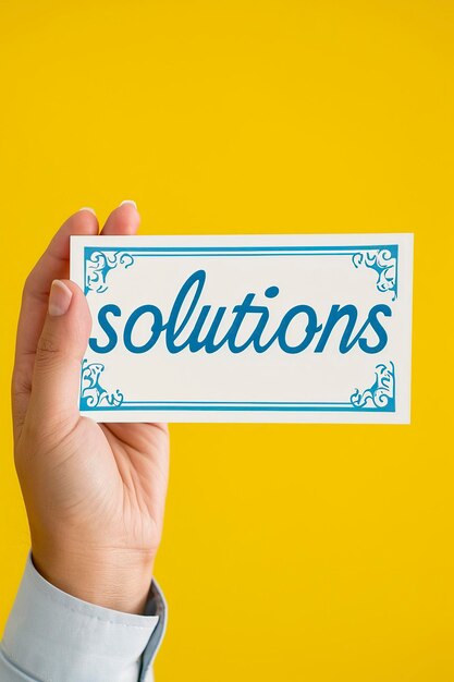 hands holding a sign that says Solution on yellow background