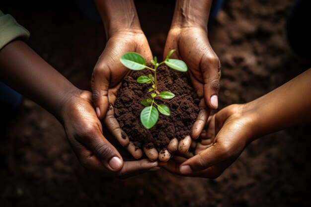 Hands Holding Small Plant in Dirt