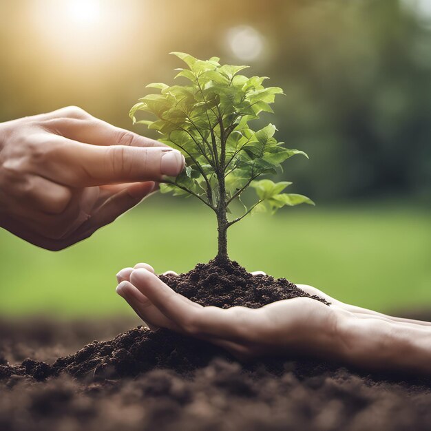 小さな植物を握る手