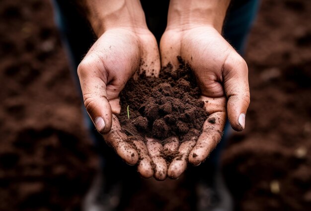 Photo hands holding soil