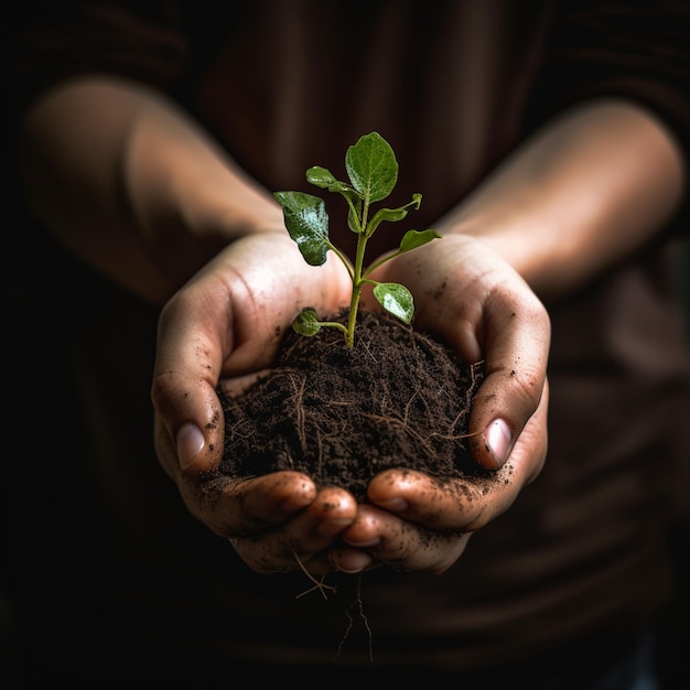 hands holding a sprout