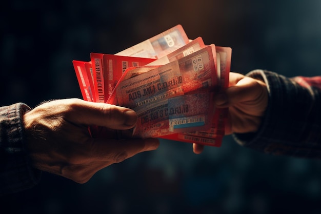 Hands holding a stack of raffle tickets Generative ai