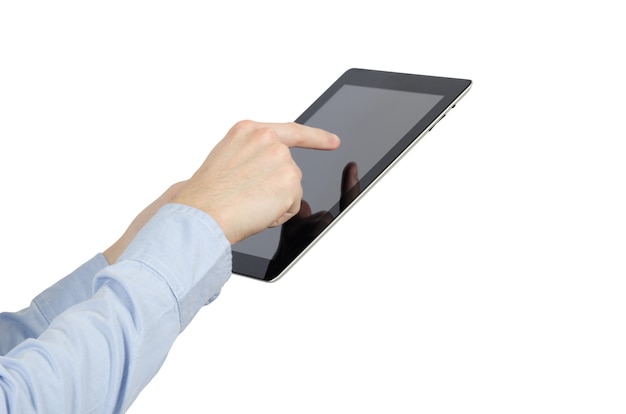 Photo hands holding the tablet computer