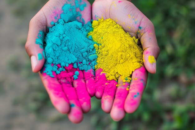 Hands holding vibrant powder Colorful Holi Festival Celebrations