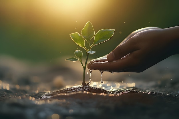 Hands holding watering a plant symbolizing growth and nurturing