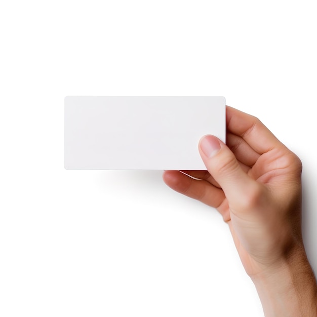 hands holding a white card mockup