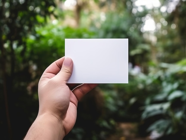 hands holding a white card mockup