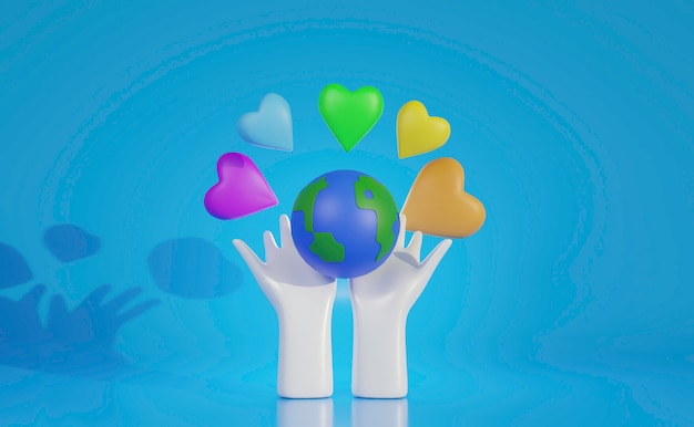 Hands holding world with colorful heart, World heart day