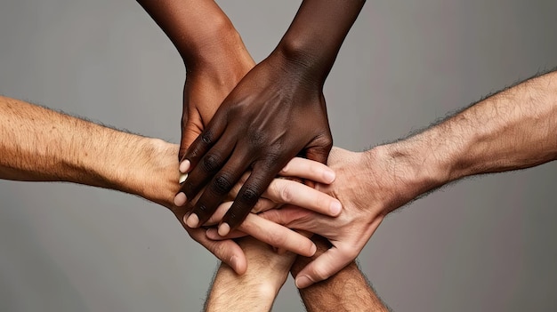 hands joined together in unity diverse group teamwork
