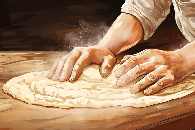 руки, kneading тесто на столе